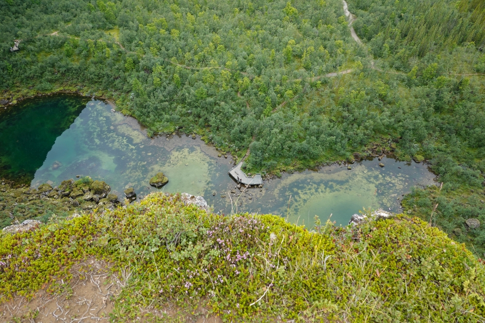 Blick vom Klappir auf den Botnstjörn inmitten der Hufeisenschlucht bei Ásbyrgi - auf unserer Trekkingtour entlang der Jökulsárgljúfur (Nordisland)